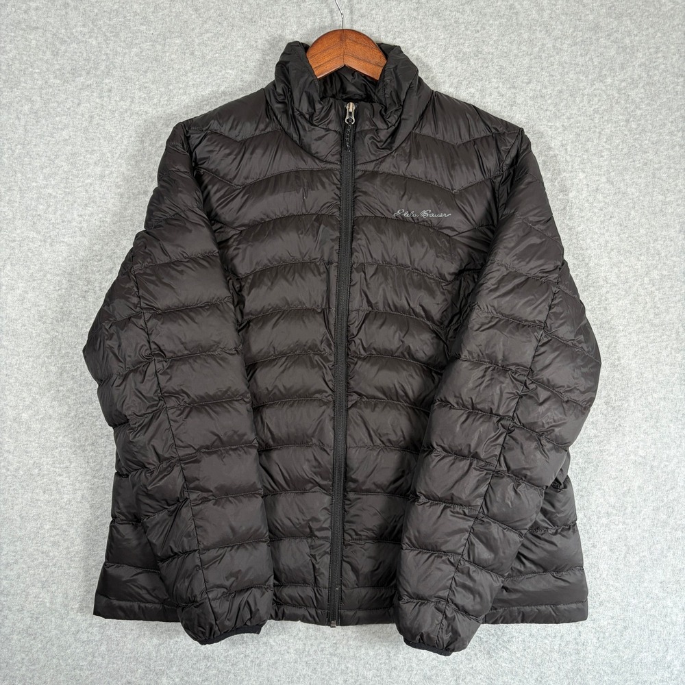 Eddie Bauer 2 Tone Down Jacket Women XL Black Puffer Quilted Lightweight Hiking